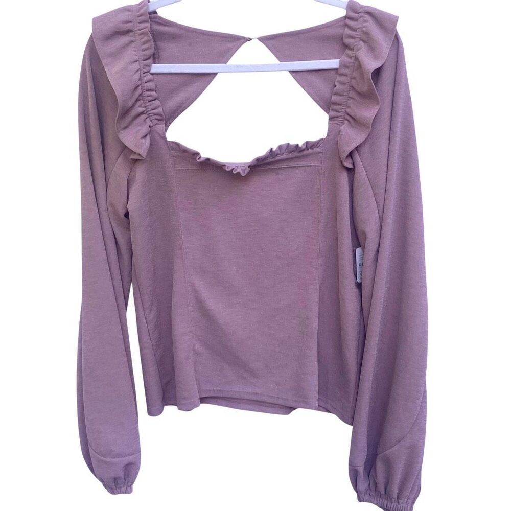 Free People Shimmer Soft Mauve Boho Ruffle Feminine Lightweight Blouse XL NWT